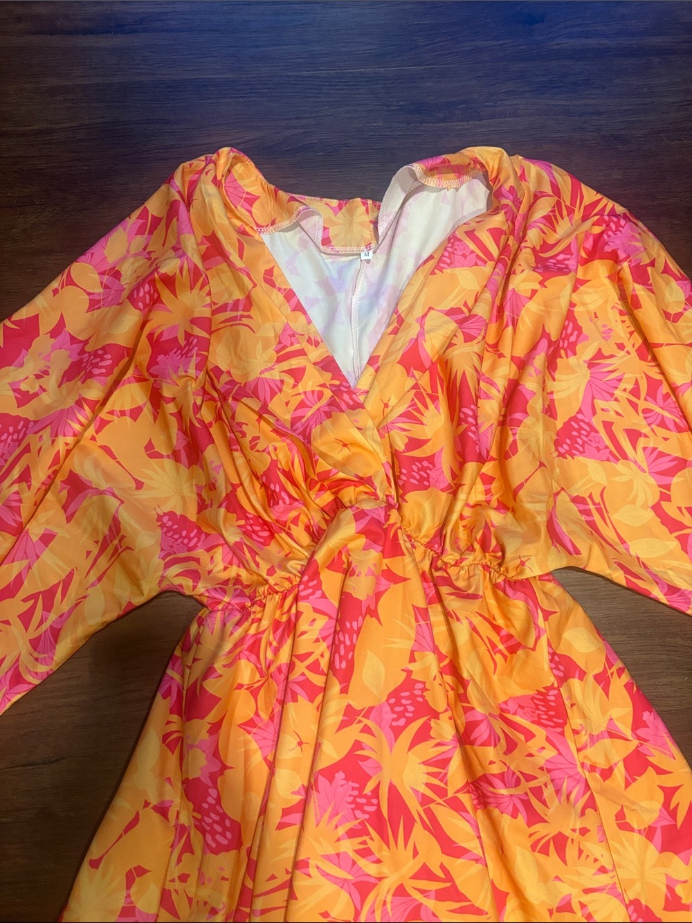 Vibrant Orange & Pink Floral Mini Dress/ cover up - Picture 3 of 3